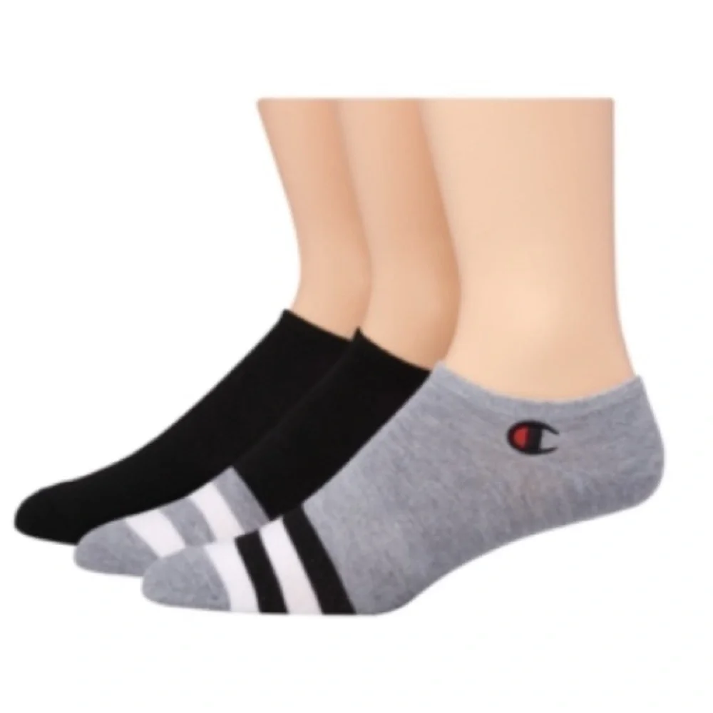 CHAMPION Men's 3-Pk. No-Show Socks Super soft Socks, Embroidered Logo, NEW 6-12